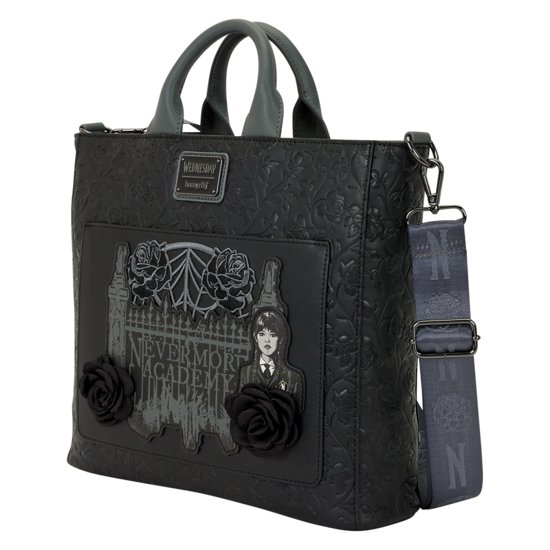 Wednesday Black Roses Convertible Backpack & Tote Crossbody Bag - Image 4