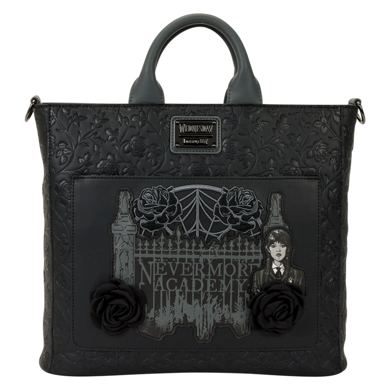 Wednesday Black Roses Convertible Backpack & Tote Crossbody Bag