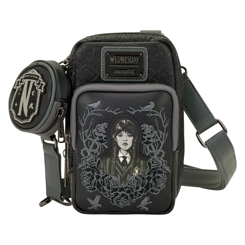 Wednesday Black Roses Cell Phone Crossbody Bag with Coin Bag