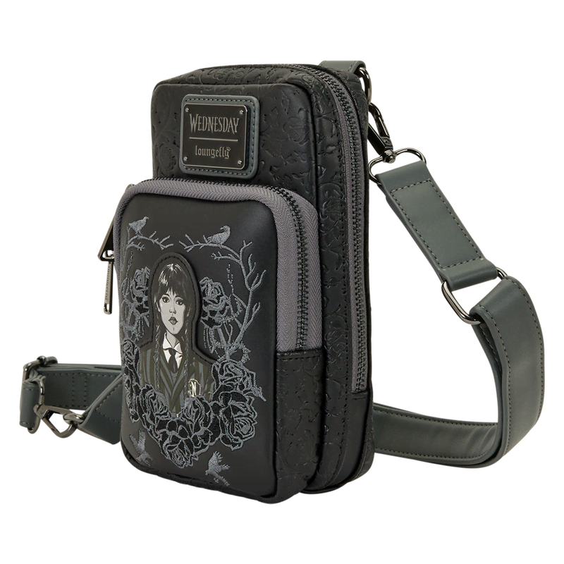 Wednesday Black Roses Cell Phone Crossbody Bag with Coin Bag - Image 4